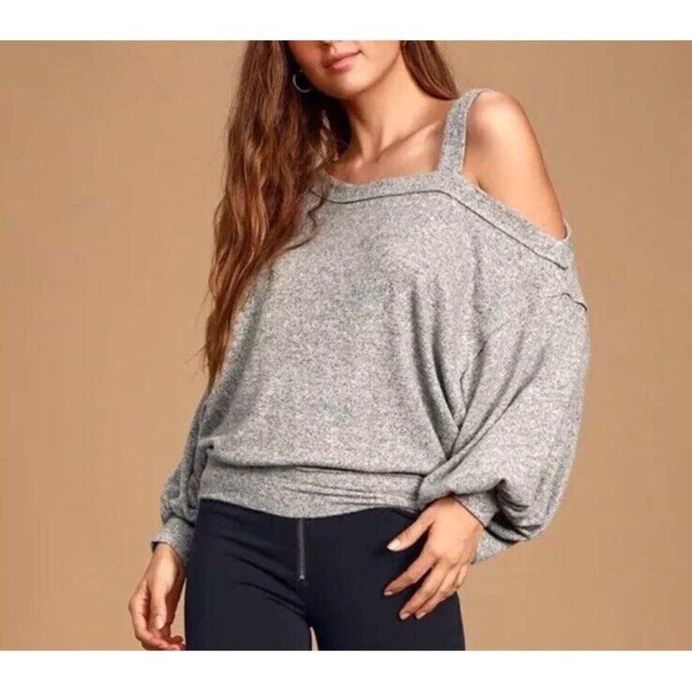 We‎ The Free Cold Shoulder Top Gray Long Sleeve Casual Comfy XS